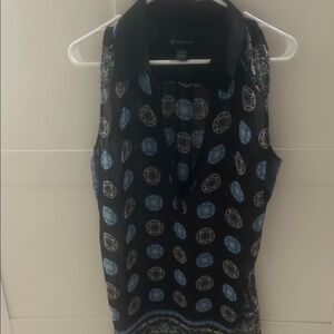 INC International Concepts Black and Blue Patterned Blouse